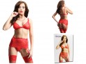 Red set of underwear high garter belt bra - 4