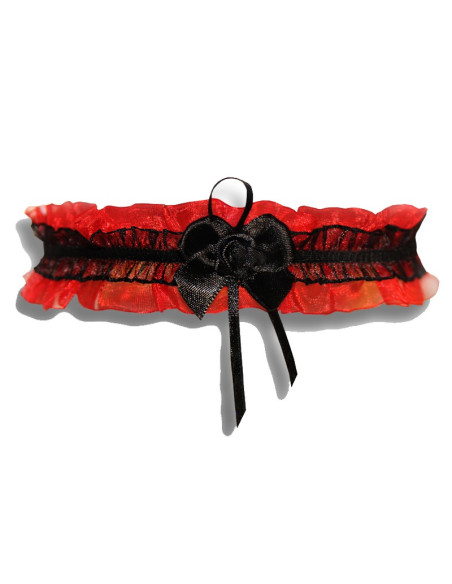 Red set of underwear high garter belt bra - 7