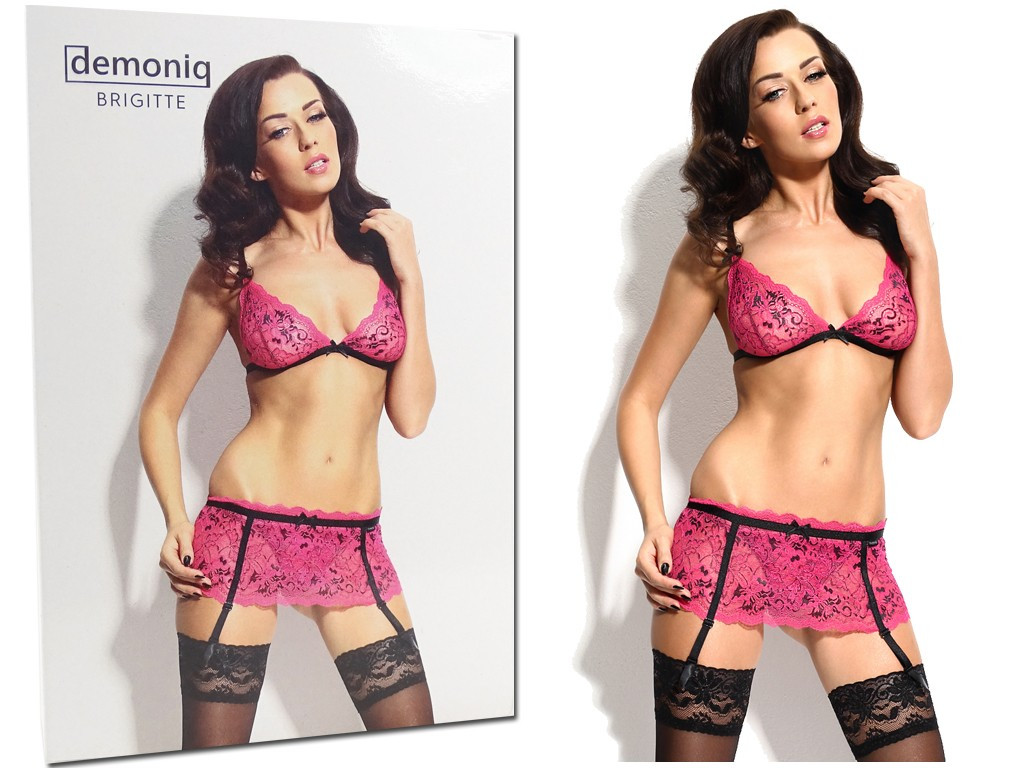 Ensemble lingerie rose porte-jarretelles - 3