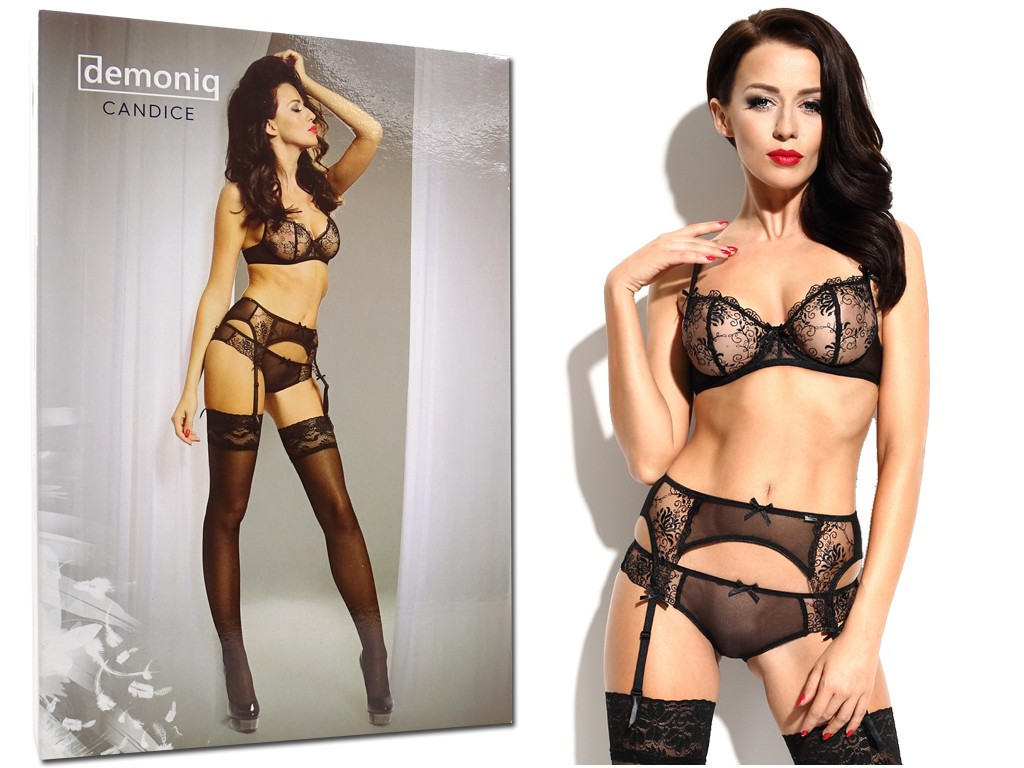 Ensemble lingerie noir porte-jarretelles soutien-gorge en dentelle - 3