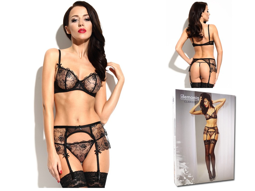 Ensemble de lingerie en dentelle noire et porte-jarretelles - 4