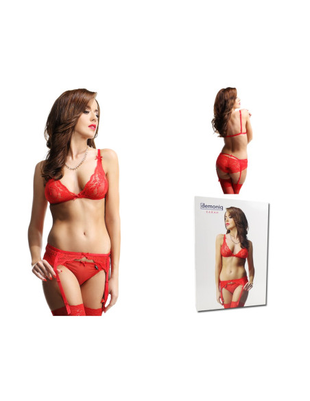 Red lace lingerie set garter belt garter belt - 4