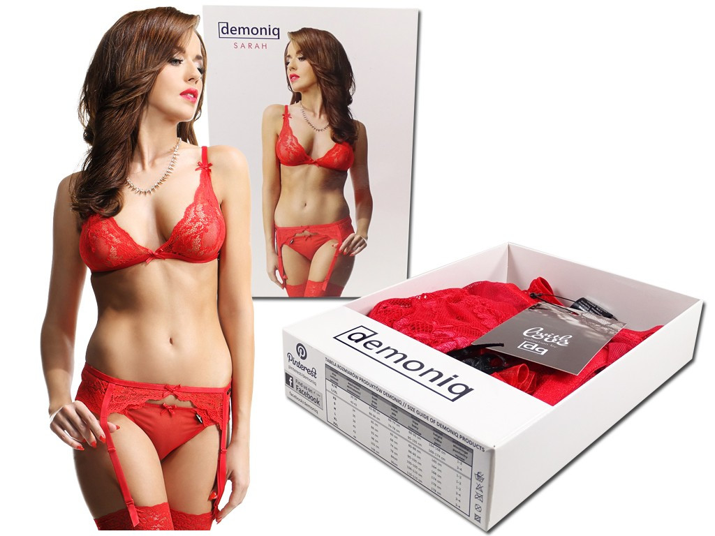 Red lace lingerie set garter belt garter belt - 5