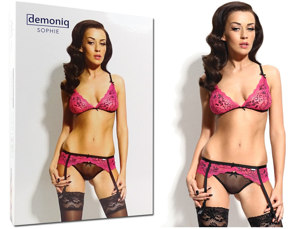 Ensemble lingerie rose porte-jarretelles - 3