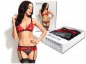 Red lace lingerie set garter belt - 5