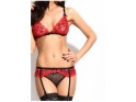 Red lace lingerie set garter belt - 7