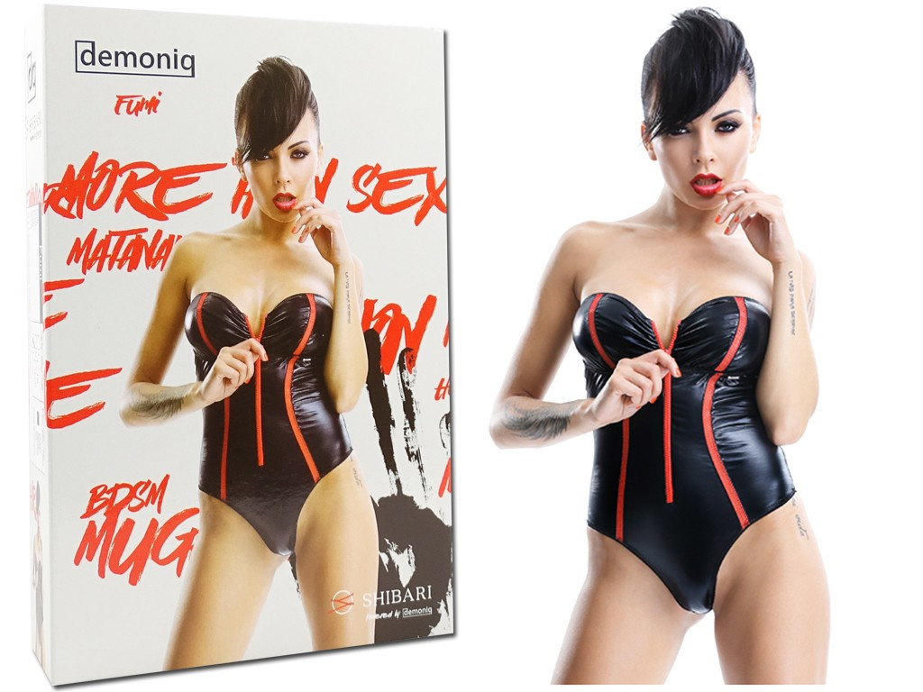 Čierne kombinézu s erotickým efektom wetlook ako zips - 3