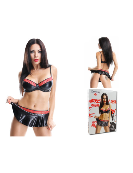 Schwarzer Leder-Dessous-Set Wetlook-BH-Rock - 4