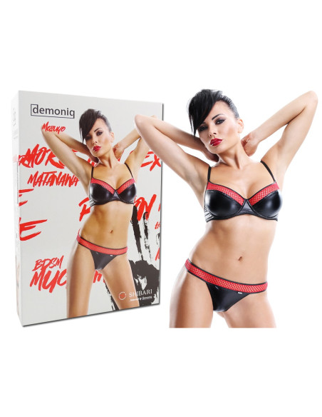 Leather black lingerie set bra and thong - 3
