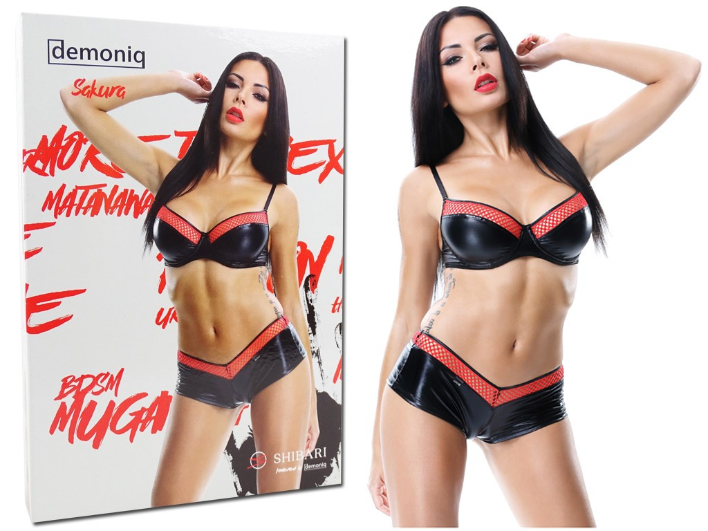 Dessous-Set schwarze BH-Shorts wie Leder - 3