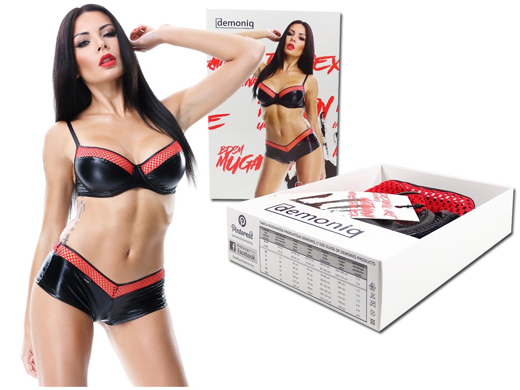 Lingerie set black bra shorts like leather - 5