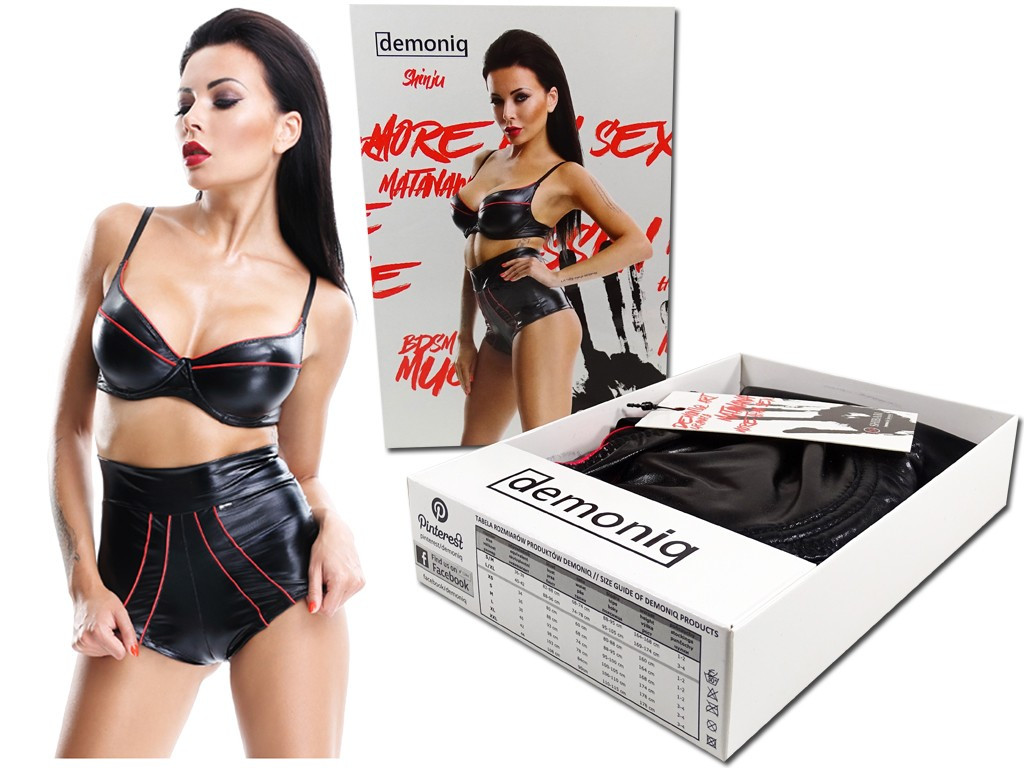 Black set of shorts and bra like wetlook leather - 5
