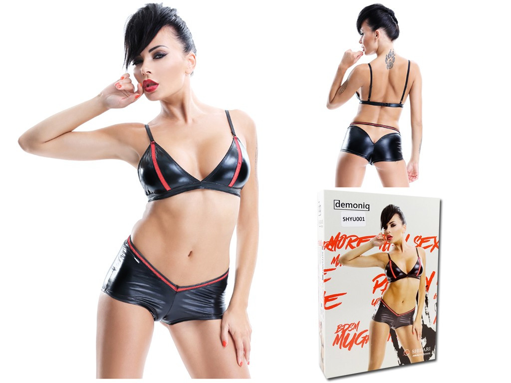 Black bra and shorts like wetlook leather erotic underwear - 4