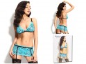 Blue lingerie set garter belt bra - 4