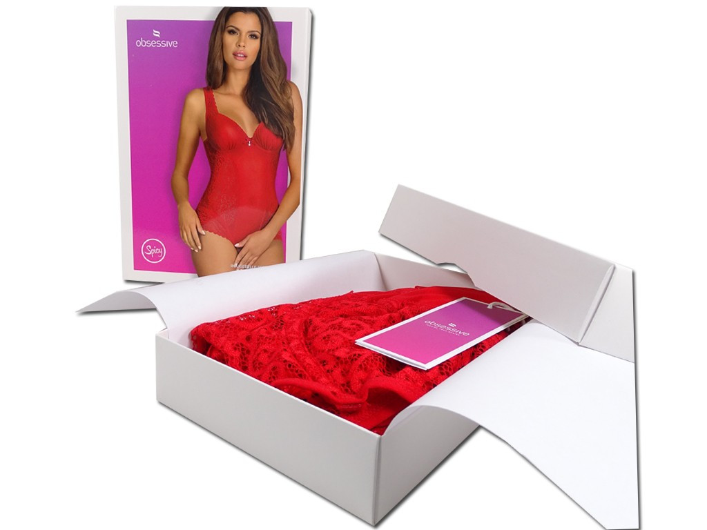 Červené Obsessive body s otvorenou rozkrokovou čipkou - 7