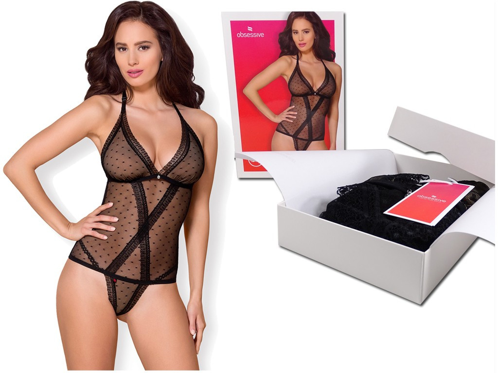 Corp negru de la lenjeria de corp pentru femei cu buline Obsessive - 7