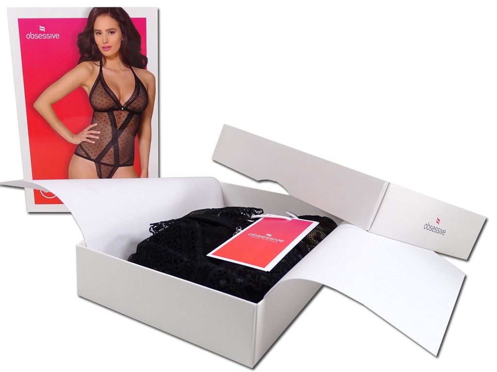 Czarne body Obsessive bielizna damska w kropki - 8