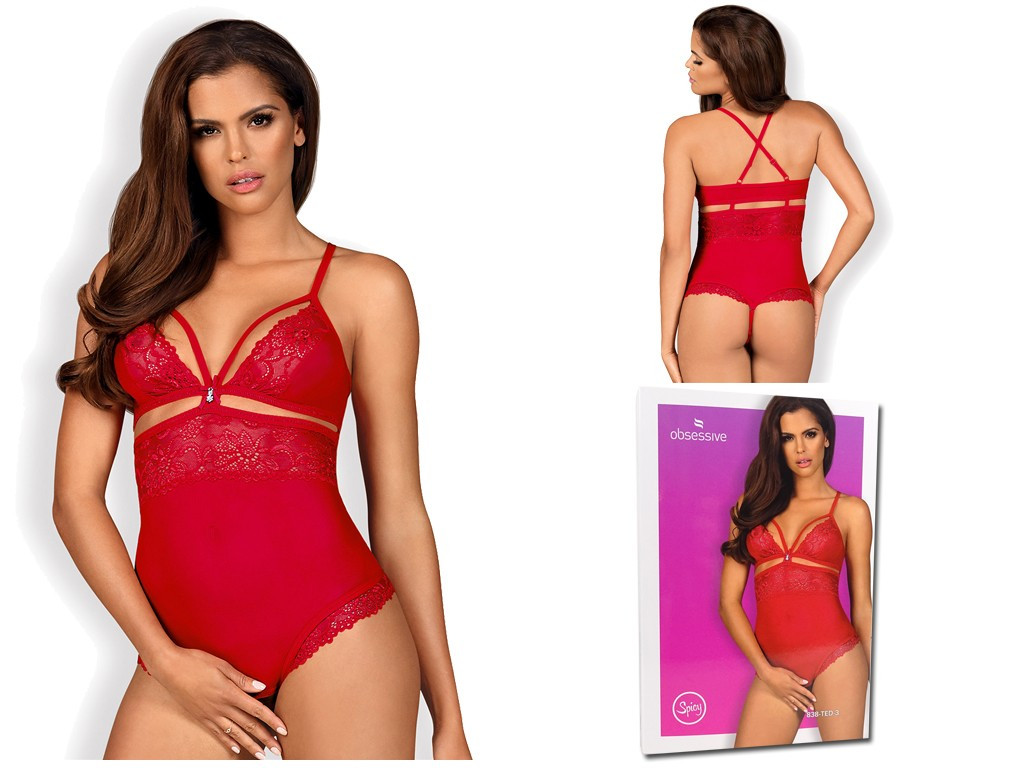 Rote Bodysuit-Spitze Obsessiver offener Schritt - 3