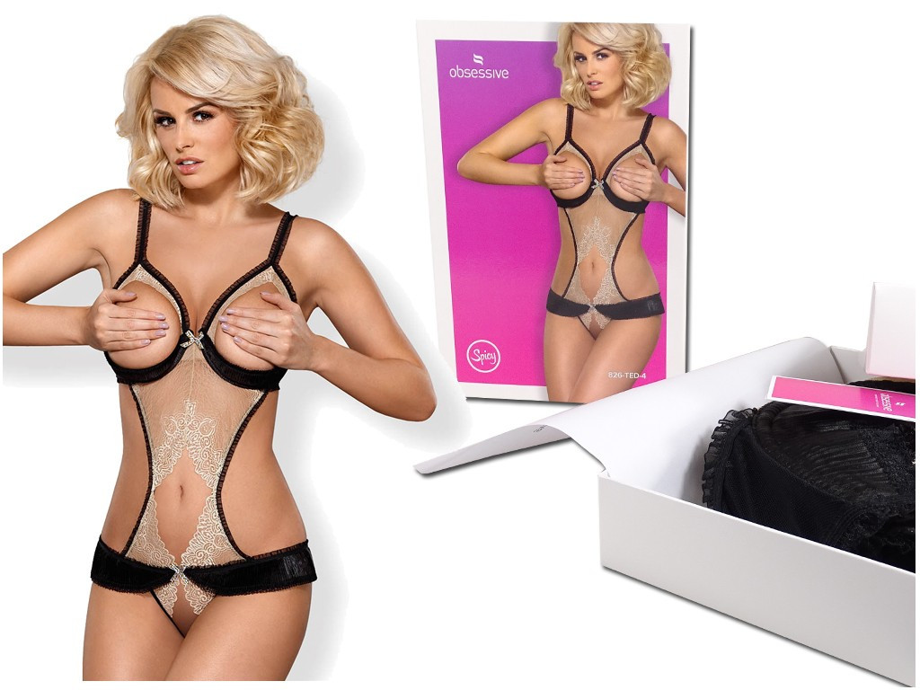 Bodysuit Obsessive krajka otevřené rozkrok erotické spodní prádlo - 6