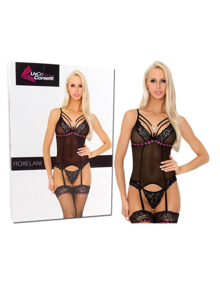Black corset and lace garter belt thong - 6