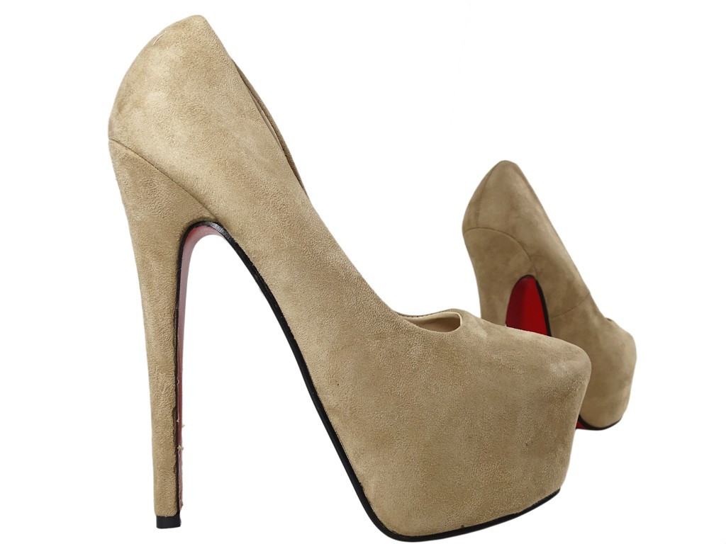 Beigefarbene Khaki-Stilettos auf der Plattform Damenschuhe - 3