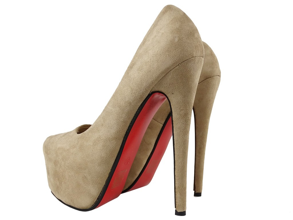 Beigefarbene Khaki-Stilettos auf der Plattform Damenschuhe - 2