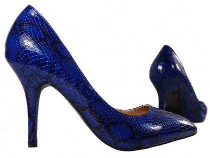 Жіночі темно-сині туфлі на шпильках зі зміїної шкіри - 4