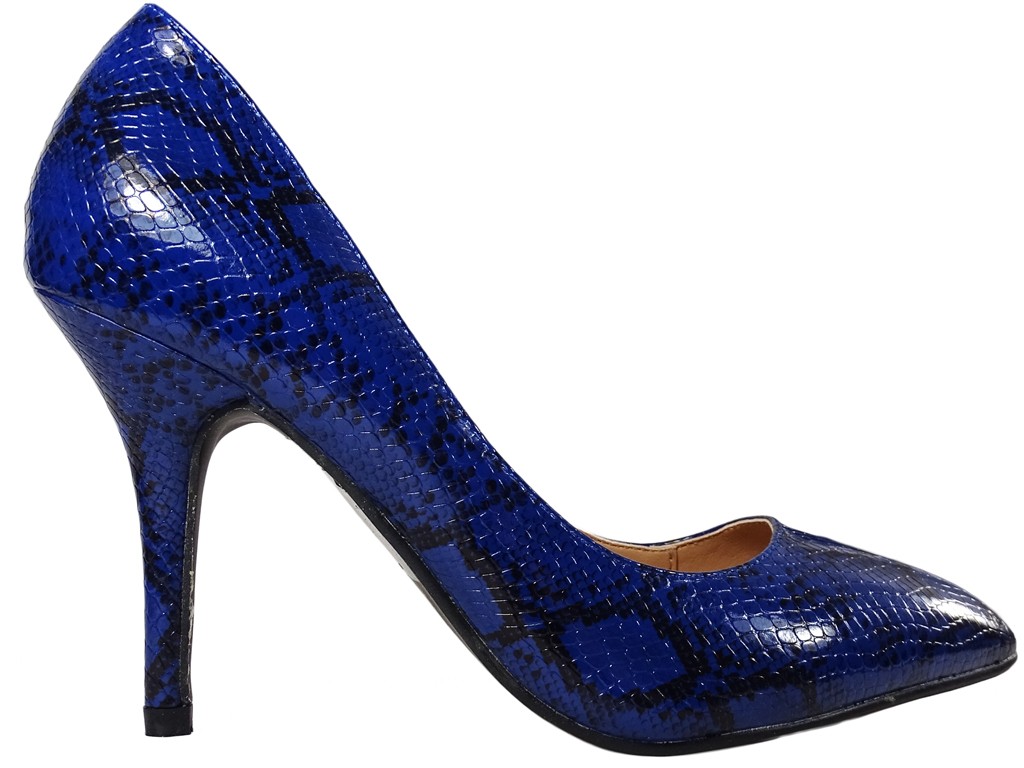 Жіночі темно-сині туфлі на шпильках зі зміїної шкіри - 1