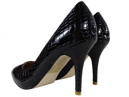 Czarne szpilki damskie struktura wężowa buty damskie