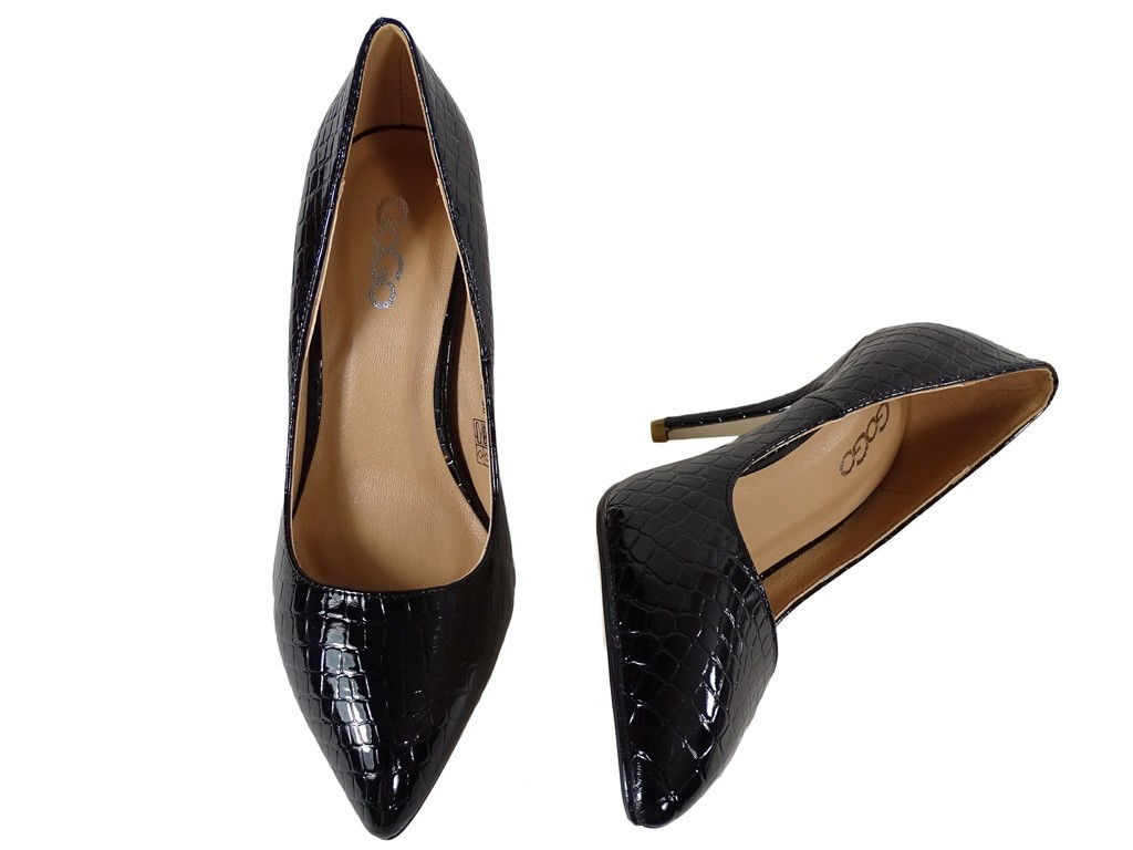 Sieviešu melni stiletto heels čūskādas struktūras apavi - 3