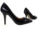 Czarne szpilki damskie struktura wężowa buty damskie - 4