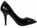 Czarne szpilki damskie struktura wężowa buty damskie - 1