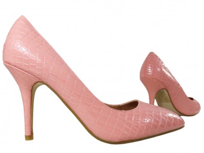 Női rózsaszín magas sarkú kígyószerkezetű női cipő - 4