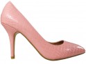 Рожеві жіночі туфлі на шпильках зі зміїної шкіри - 1
