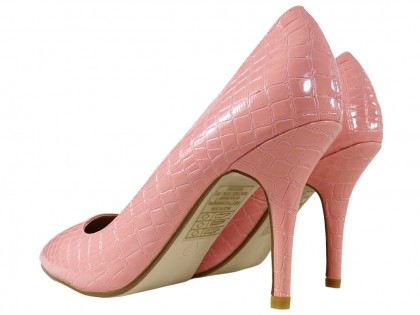 Рожеві жіночі туфлі на шпильках зі зміїної шкіри - 2