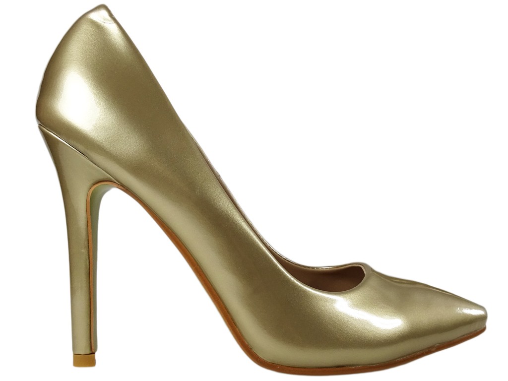 Dámské zlaté boty na vysokém podpatku s perleťovým odstínem - 1