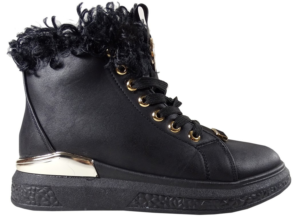 Schwarze Damenstiefel Turnschuhe dicke Sohle - 1