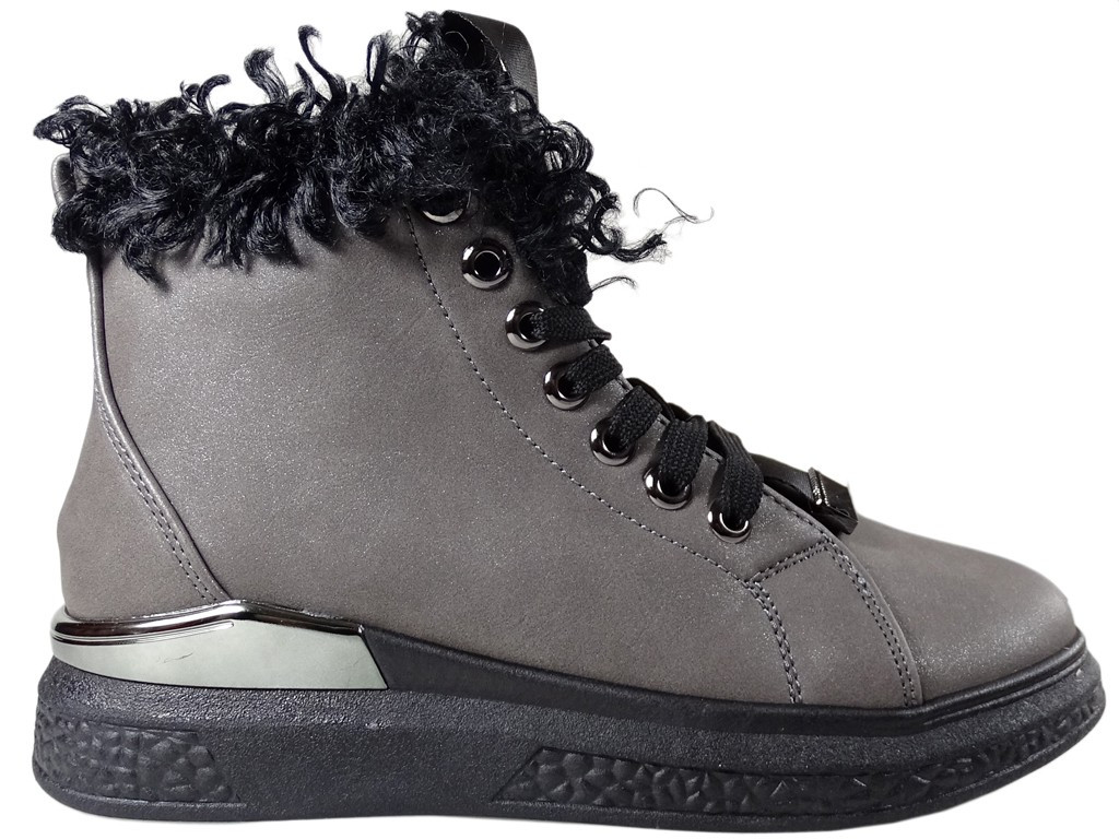 Bottes grises pour femmes à semelles épaisses - 1