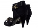 Sandale din piele de căprioară neagră pentru femei, cu toc înalt și știfturi - 2