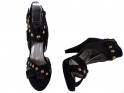 Sandale din piele de căprioară neagră pentru femei, cu toc înalt și știfturi - 4