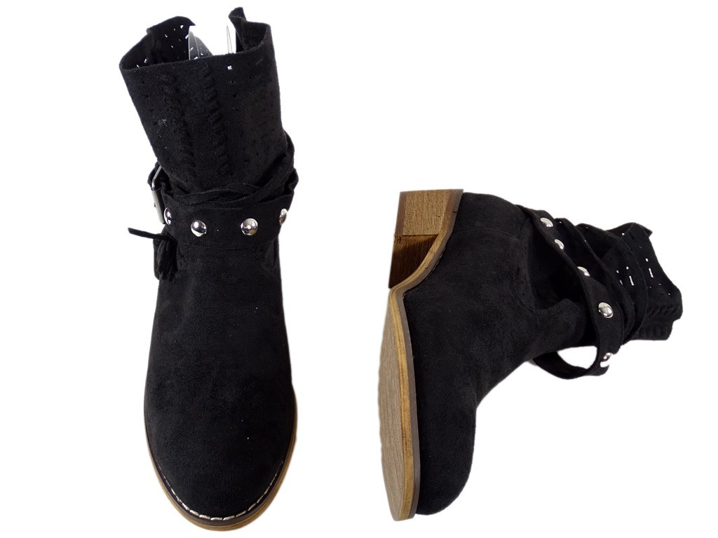 Schwarze Damenschuhe mit Wildlederstiefeln - 3