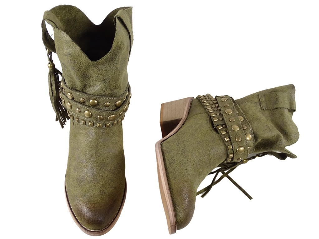 Ciemno zielone botki damskie zamsz buty 