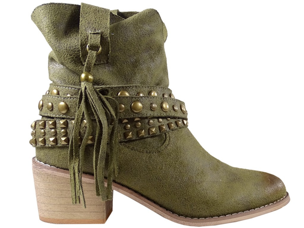 Dunkelgrüne Damenstiefel aus Wildleder - 1