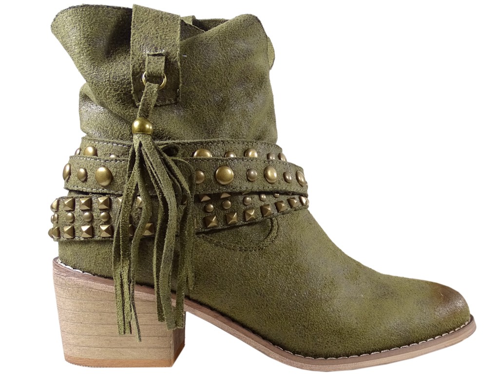 Dark green ladies' suede boots - 1