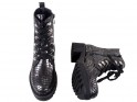 Dámske čierne členkové topánky lesklé striebro - 3