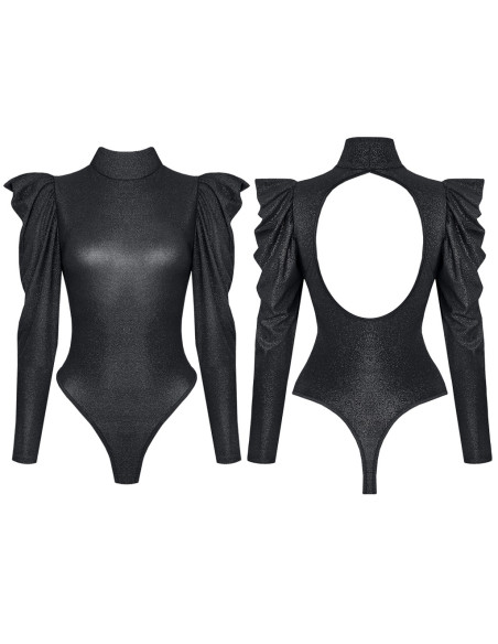 Body de dama negru, cu mânecă pufată - 5