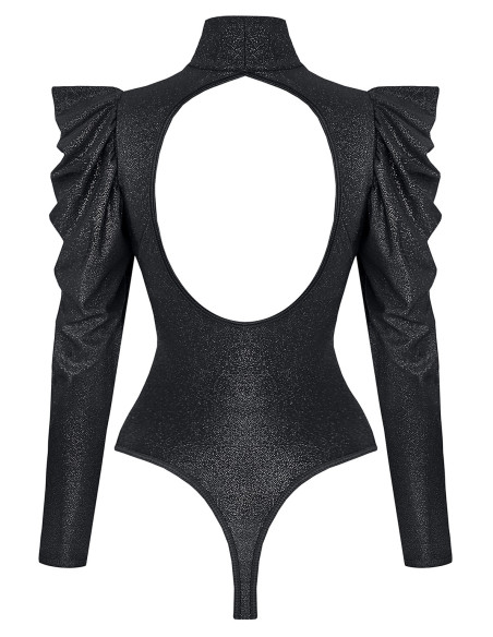 Body de dama negru, cu mânecă pufată - 4