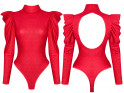 Raudonas prigludęs moteriškas kostiumėlis pūstomis rankovėmis - 4