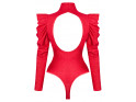 Raudonas prigludęs moteriškas kostiumėlis pūstomis rankovėmis - 3