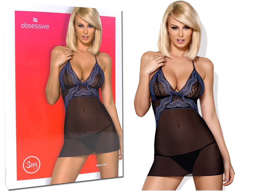 Chemise de nuit noire bleu foncé Dentelle obsessionnelle - 5